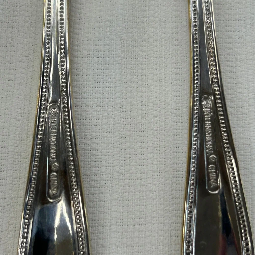 2 pc International Silver Royal Bead Gold Salad Forks 6.5